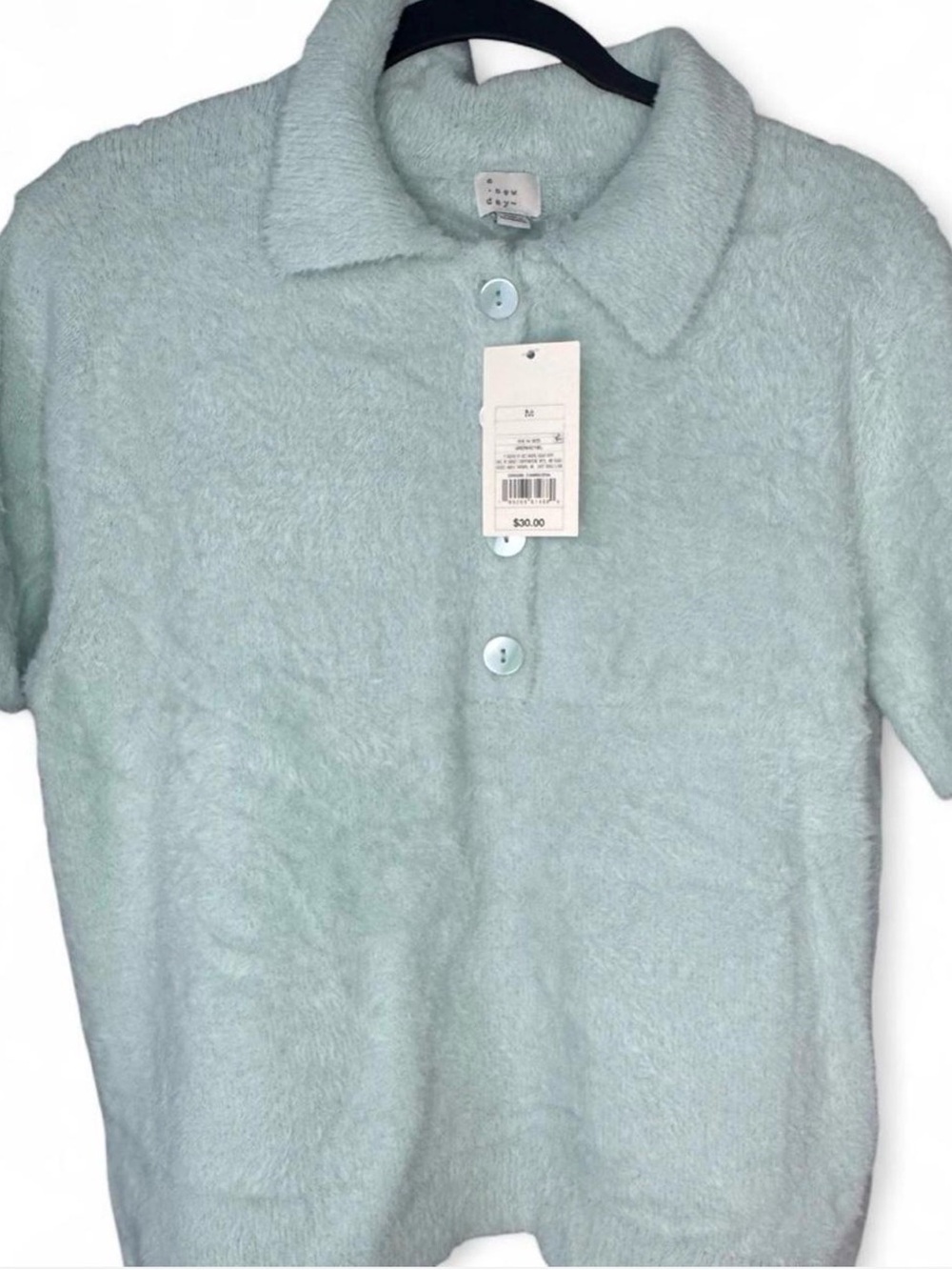 a new day Mint Green Short Sleeve Button Polo Sweater